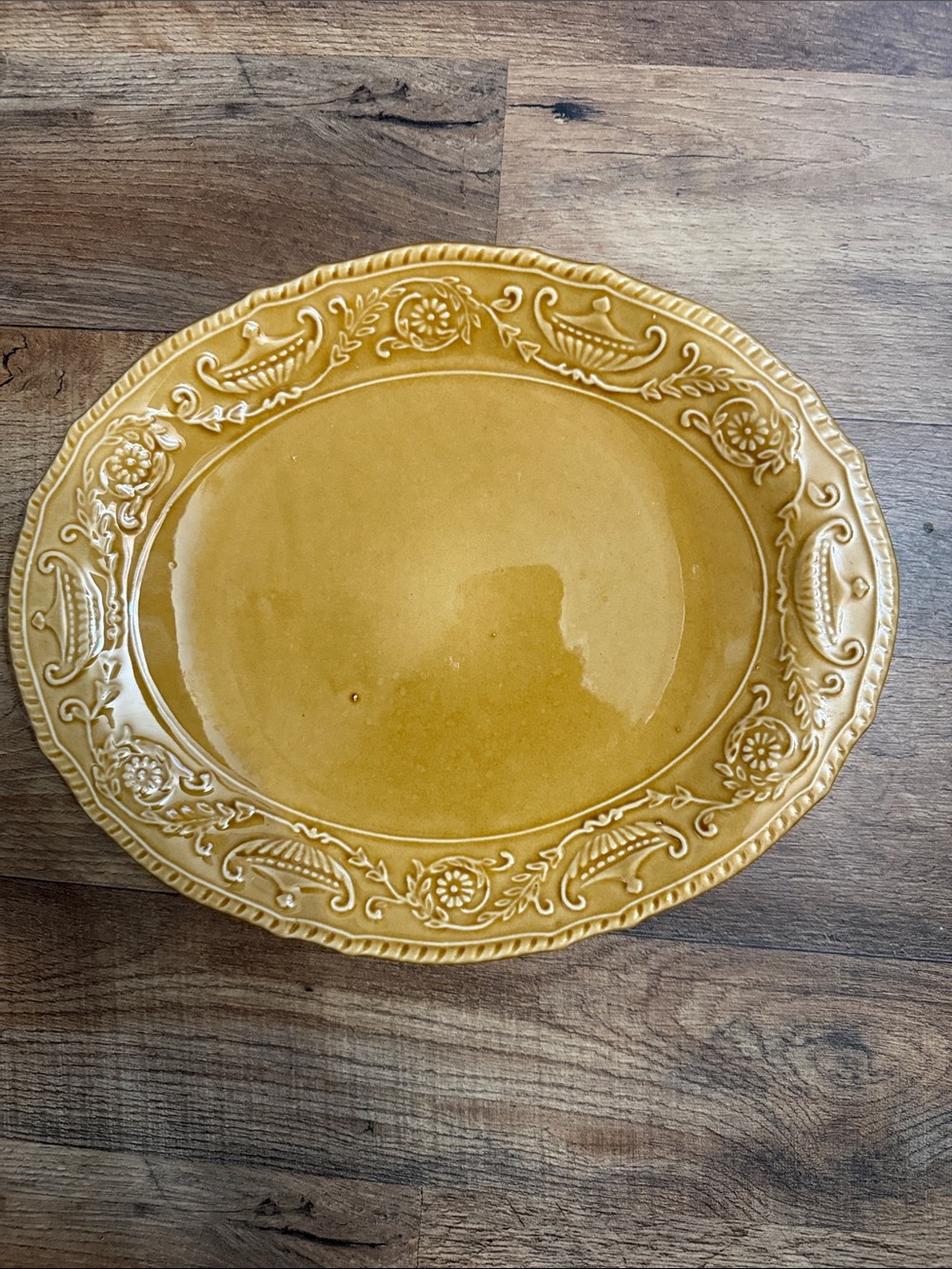 Vintage Mustard Yellow Embossed Ceramic Serving Platter Regency